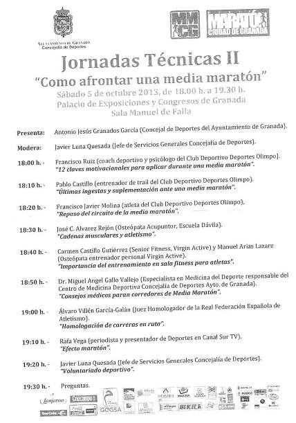 Programa II Jornadas Técnicas Medio Maratón de Granada 5 octubre 2013